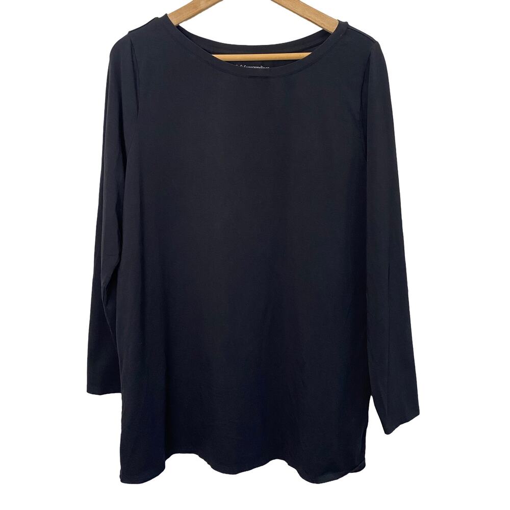 Soft Surroundings Pima Cotton Black Long Sleeve Top- Size L - Pre-Owned